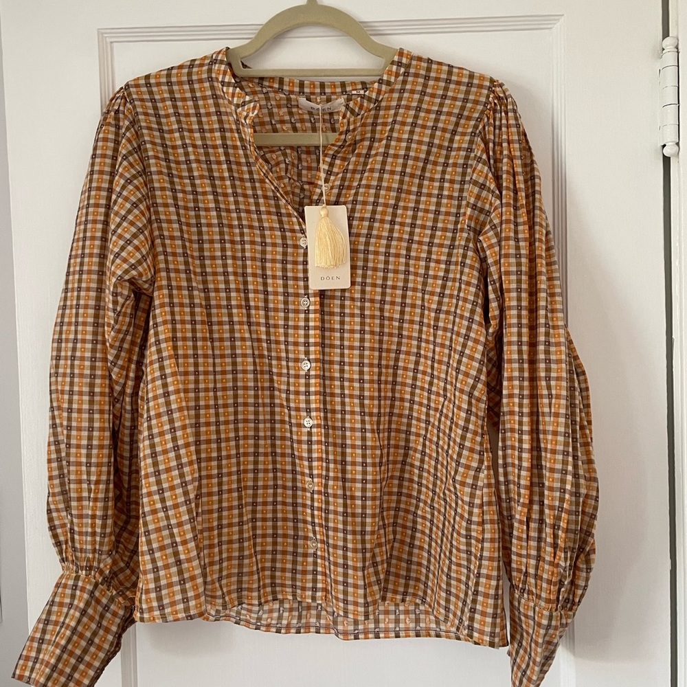 Doen Scarlett Top in Orange Plaid - Picture 5 of 9